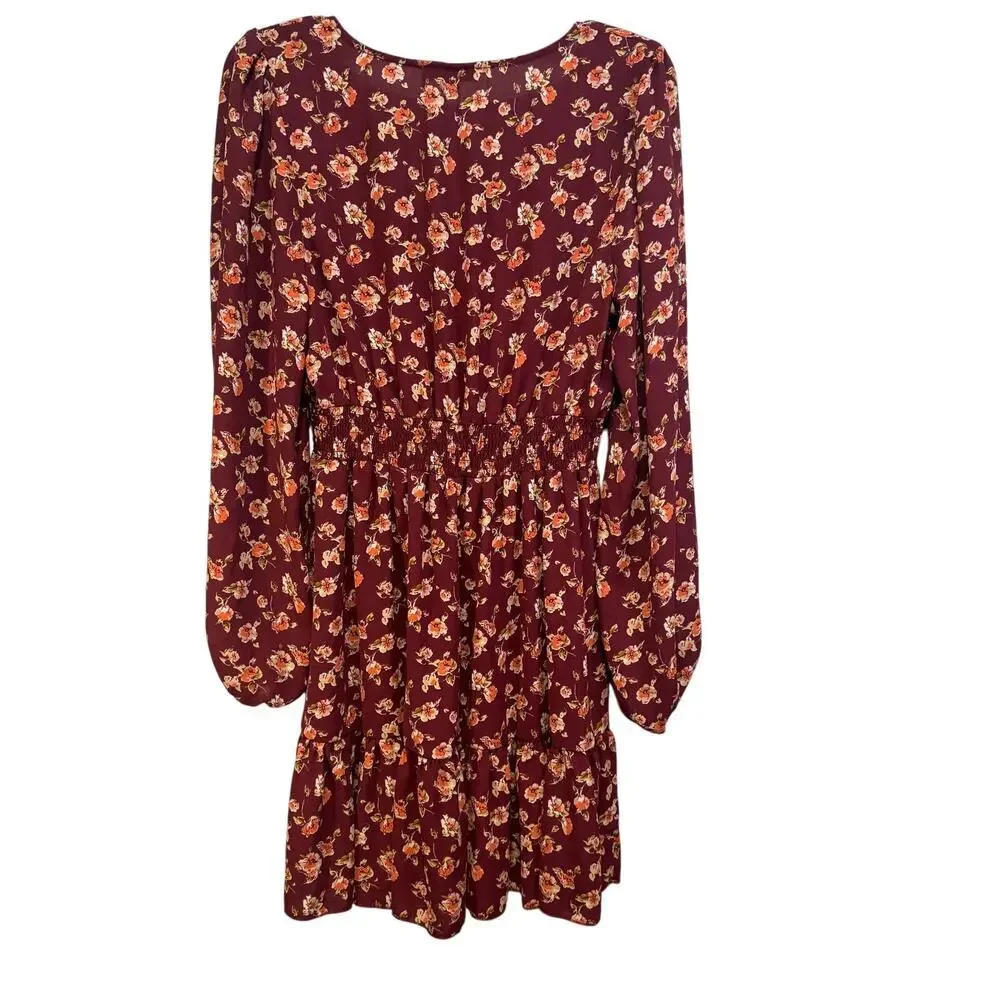 Inspired Hearts purple floral dress with long‎ sleeves. Girls XL
